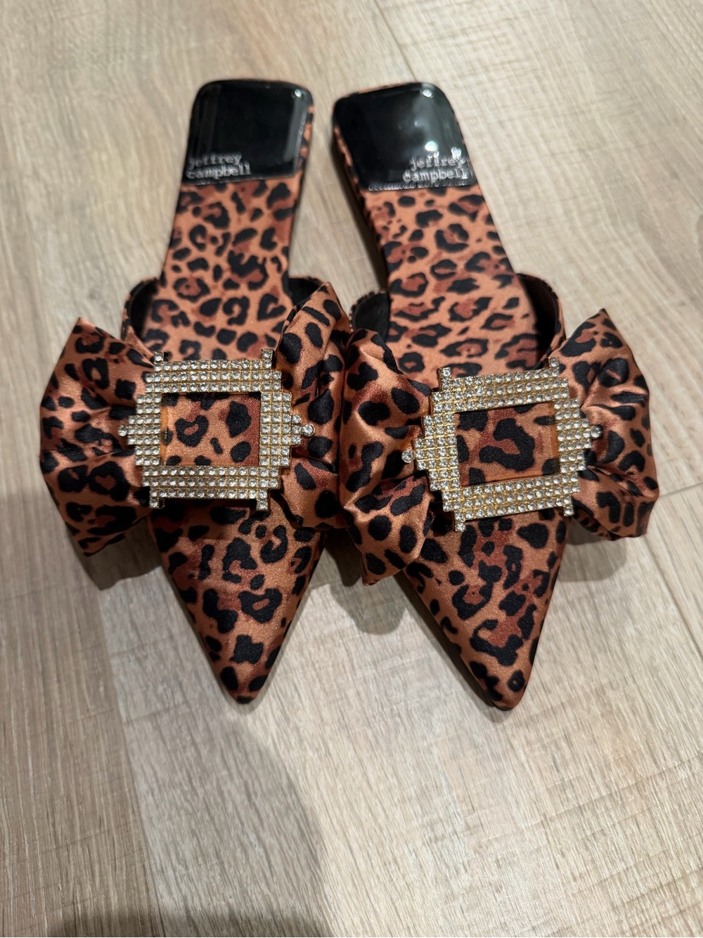 Jeffrey Campbell Leopard Bow Slide Sandals in Brown and Black - Picture 2 of 3